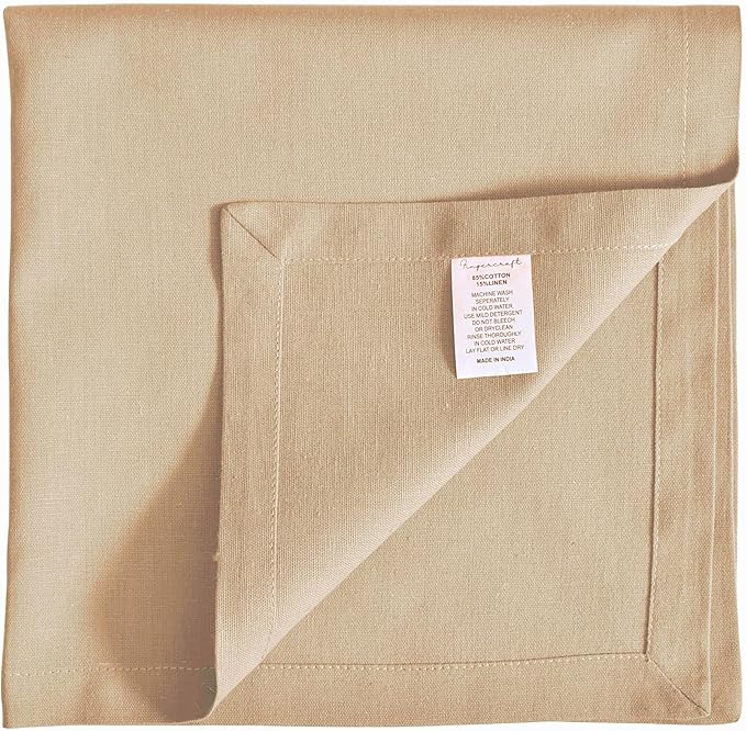 FINGERCRAFT Dinner Cloth Napkins, Cotton Linen Blend Mitered Corner Napkins Cloth 12 Pack Natural Premium Quality for Every Day Use, Parties, Easter, Thanksgiving, Weddings, 18x18 inch Beige