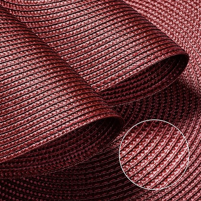 FunWheat Round Braided Placemats Set of 6 Table Mats for Dining Tables Woven Washable Non-Slip Place mats 15 inch(Burgundy, 6pcs)