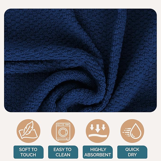 Casa Platino Dish Towels for Drying Dishes and Kitchen Towels and Dishcloths Sets, Cotton Kitchen Towel Set 8 Piece Kit with Mixed Textures, Built for Everyday Wiping, Rinsing, and Spills – Blue