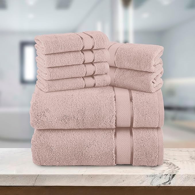 Elegant Comfort Premium Cotton 8-Piece Towel Set, Includes 4 Washcloths, 2 Hand Towels and 2 Bath Towels, 100% Turkish Cotton - Highly Absorbent and Super Soft Towels for Bathroom, Dusty Rose