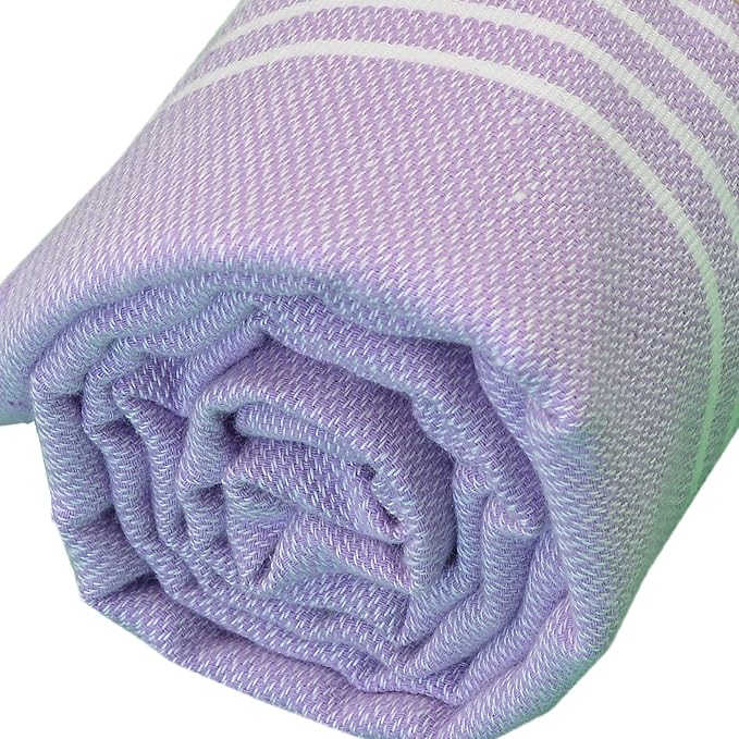 Bersuse Towels Anatolia XL Beach Blanket Throw Blanket Turkish Towel 100% Cotton Extra-Large Quick-Dry Lightweight Premium Peshtemal Towel - 61x82 Inches, Lilac (Set of 3)