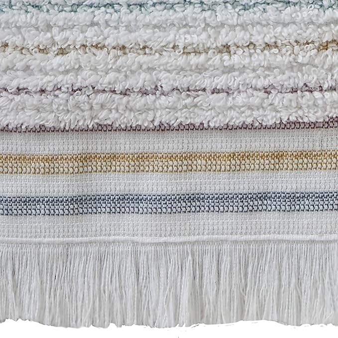 SKL Home Subtle Stripe 100% Turkish Cotton Hand Towel (2-Pack), White/Multi