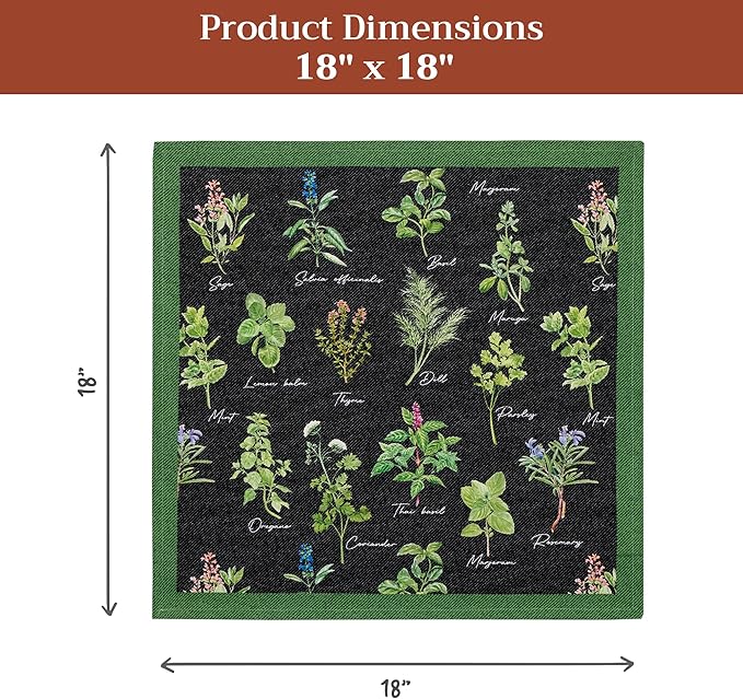 Maison d' Hermine Cloth Napkins Set of 4 100% Cotton Everyday Reusable Square Napkins Cloth Washable Dinner Party Wedding Restaurant Gifts for Mothers Day Spring/Summer (Fresh Herbs, 18" x 18")