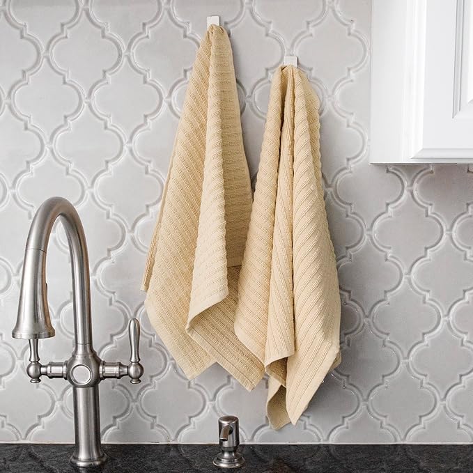Ritz Royale Collection 100% Combed Terry Cotton, Highly Absorbent, Oversized Kitchen Towel Set, 28" x 18", 2-Pack, Solid, Latte