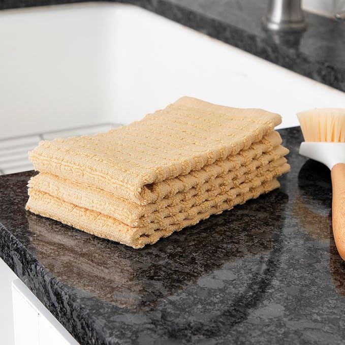 Ritz Royale Collection 100% Combed Terry Cotton, Highly Absorbent, Kitchen Dish Cloth Set, 13-3/4" x 12", 3-Pack, Solid, Straw