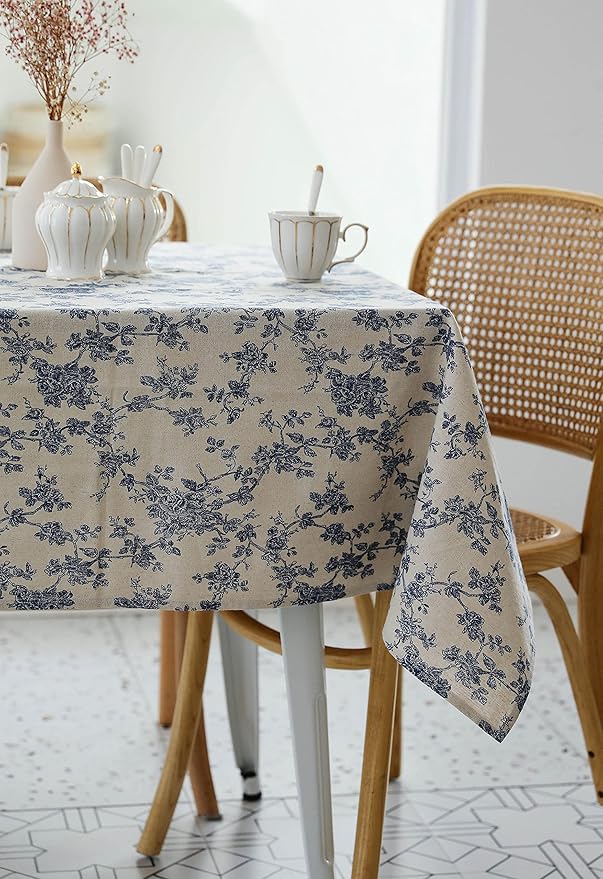 YiHomer Pastoral Rectangle Tablecloth - 60 x 120 Inch Table Cloth - Washable Table Cover with Dust-Proof Wrinkle Resistant for Restaurant, Picnic, Indoor and Outdoor Dining, Floral (Dark Blue)