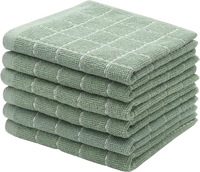 Natural Cotton Dish Cloths Waffle Weave Kitchen Towels,Ultra Absorbent Quick Drying Dish Towels, Soft Comfort Cleaning Cloth Washcloths, Set of 6 (Light Green, 12 x 12 Inches)