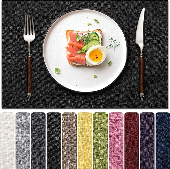 Blue Forest Placemats Set of 6, Dual-Layered Thickened Faux Linen Cloth Place Mats Heat Resistant Machine Washable Wrinkle Free Table Mats Indoor/Outdoor (Cream Beige)