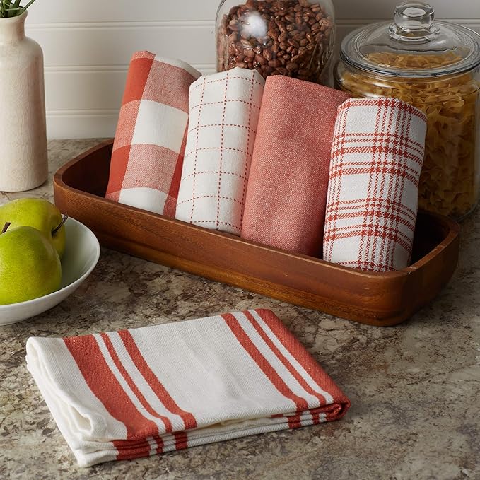 DII Everyday Basic Kitchen Collection Large Woven Cotton Dishtowel/Tea Towel Set, 18x28, Vintage Rose, 5 Count