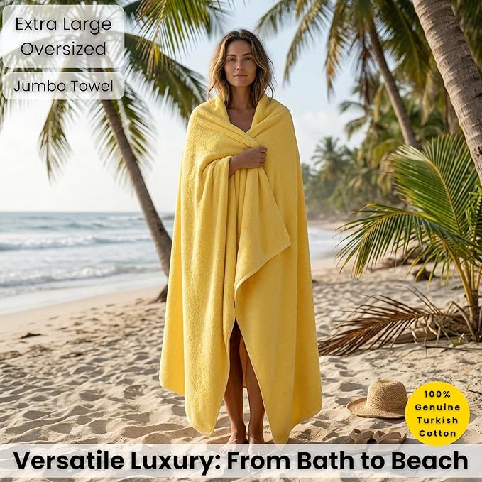SALBAKOS Luxury 100% Turkish Cotton Bath Sheets 40x80 in Oversized Extra Large Bath Towels Thick Soft Absorbent Turkish Towel for Spa Beach (Pack of 1, Yellow, Jumbo Bath Sheet)