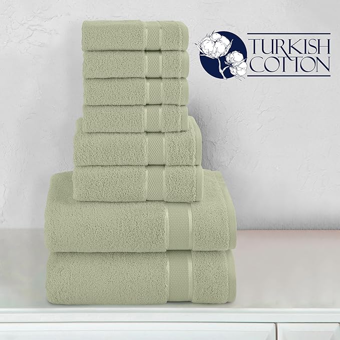 Elegant Comfort Premium Cotton 8-Piece Towel Set, Includes 4 Washcloths, 2 Hand Towels and 2 Bath Towels, 100% Turkish Cotton - Highly Absorbent and Super Soft Towels for Bathroom, Mint Green