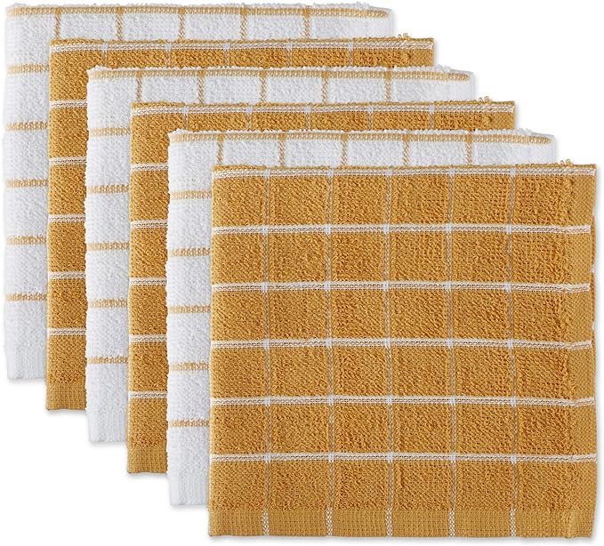 DII Basic Terry Collection Windowpane Dishcloth Set, 12x12, Honey Gold, 6 Piece