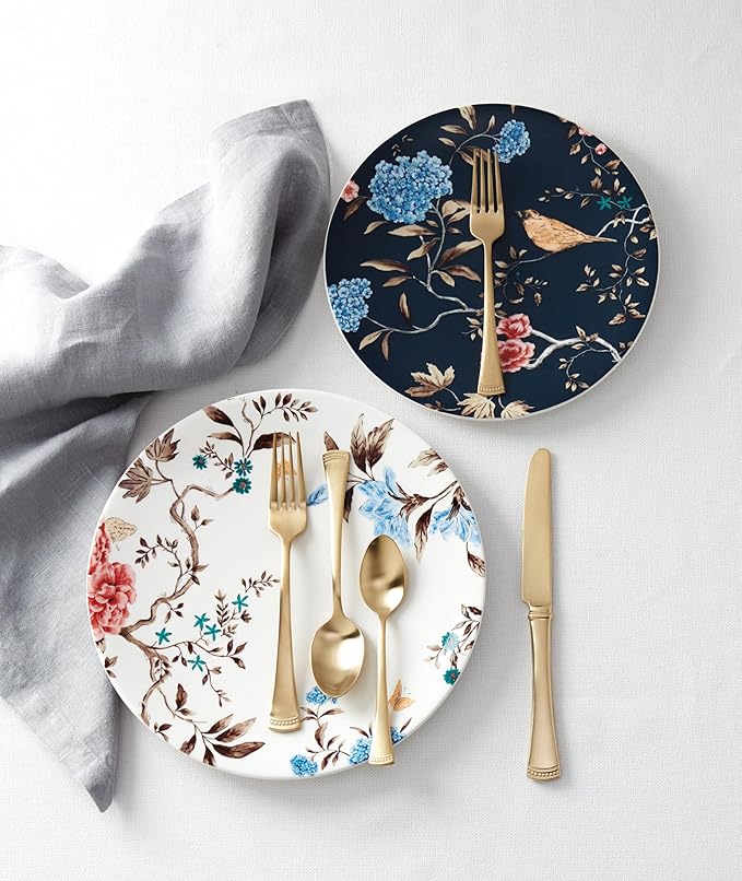 Lenox Silverware Set For 12, Portola Gold 20-Piece Flatware Set, Service For 4, Dishwasher Safe 18/10 Stainless Steel Silverware, Elegant Gold Satin Finish, Knives Spoons and Forks (Golden 20 Piece)