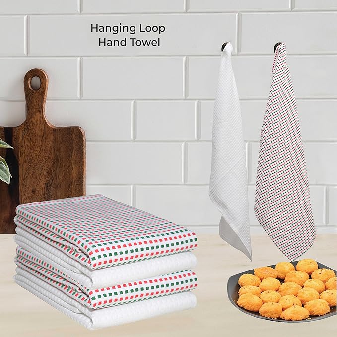 Urban Villa Christmas Kitchen Towels 100% Cotton Dish Towels for Kitchen (Set of 6) 20”x30” Dish Cloths Highly Absorbent Kitchen Linen Set with Hanging Loop Perfect for Drying Dishes-Red Green White