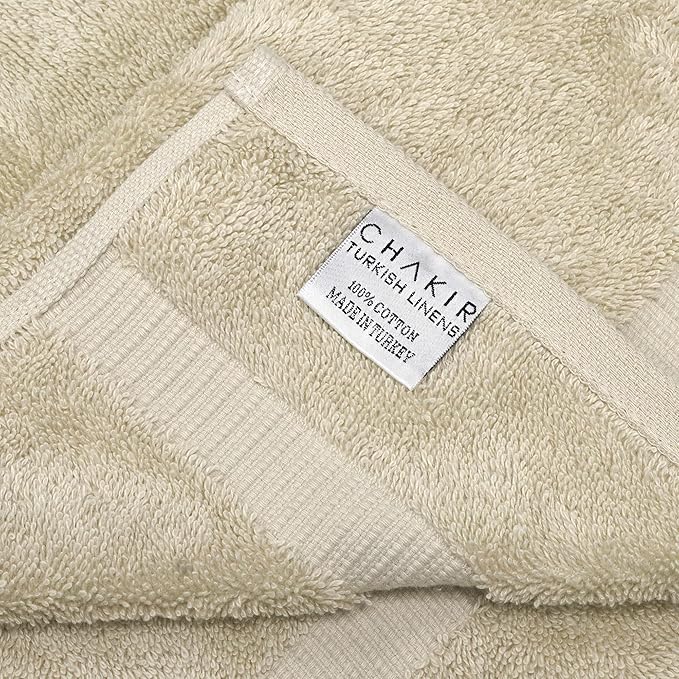 Chakir Turkish Linens 100% Cotton Premium Turkish Towels for Bathroom, 2 Large Bath Towels 36x60, 2 Hand Towels, 2 Washcloths (6-Piece Towel Set, Beige)