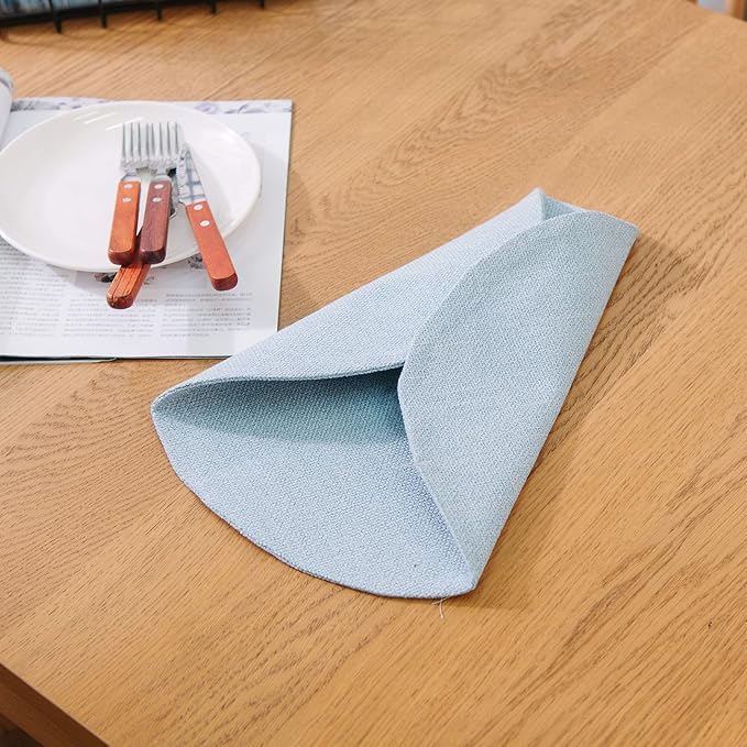 4 Piece Round Placemat 15 Inch Soft Linen eco-Friendly Fabric Handcrafted Machine Washable Indoor & Outdoor Tablemat Light Blue
