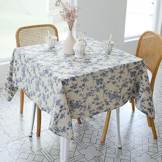 YiHomer Pastoral Square Tablecloth - 60 x 60 Inch Table Cloth - Washable Table Cover with Dust-Proof Wrinkle Resistant for Restaurant, Picnic, Indoor and Outdoor Dining, Floral (Dark Blue)