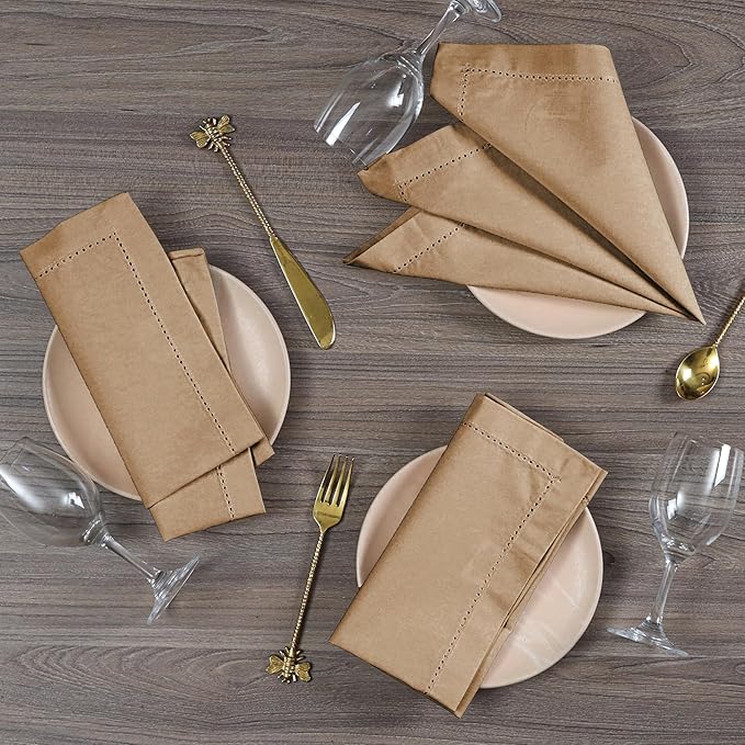 ALPHA Living HOME Cotton Cloth Napkins Set of 12, 18x18 Cotton Napkin Cloth Washable, Soft, Reusable Napkins for Wedding, Parties, Christmas, Thanksgiving, Everyday Use (Tan)