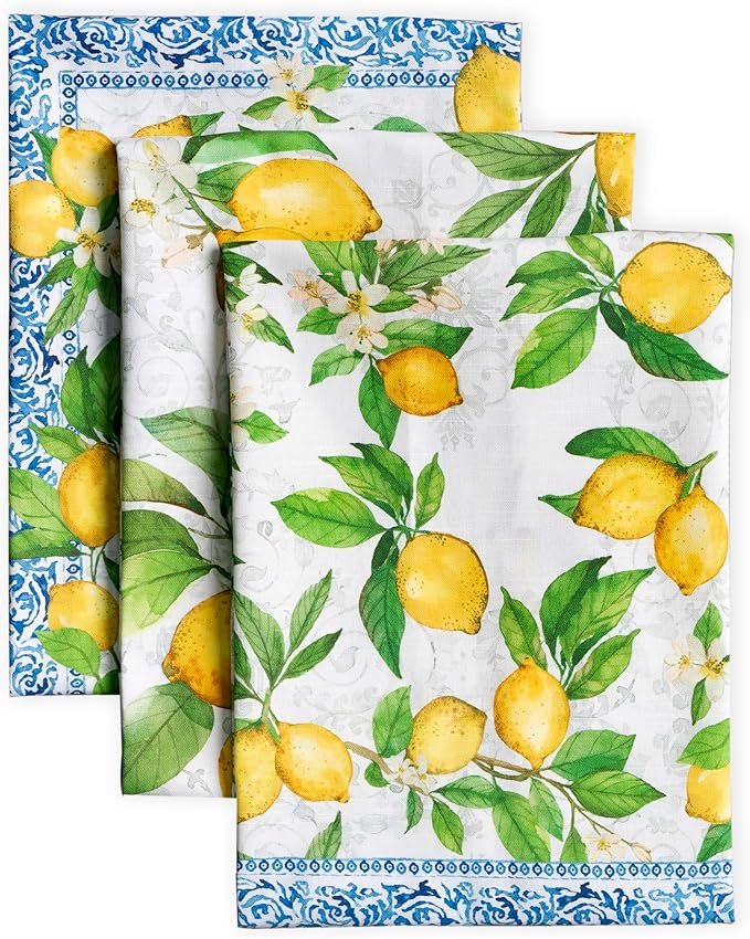 Maison d' Hermine Kitchen Towels Set of 3 100% Cotton 27.50" x 20" Reusable Cloth Tea Dish Towels Absorbent with Hanging Loop for Kitchen Gifts for Mothers Day Spring/Summer (Cedrat)