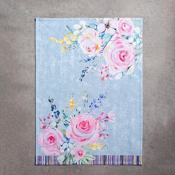 Maison d' Hermine Kitchen Towels Set of 3 100% Cotton 27.50" x 20" Reusable Cloth Tea Dish Towels Absorbent with Hanging Loop for Gifts for Mothers Day Spring/Summer (Sweet Rose Lavender - Lush)