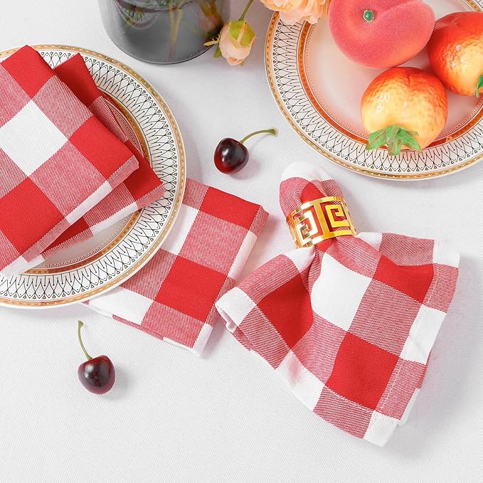 DUOBAO Buffalo Plaid Cloth Napkins, Set of 4, 20x20 Inches, Red & White, Soft & Durable, Perfect for Christmas, Dinner Parties, Weddings, Home, Farmhouse, Restaurant, Hotel