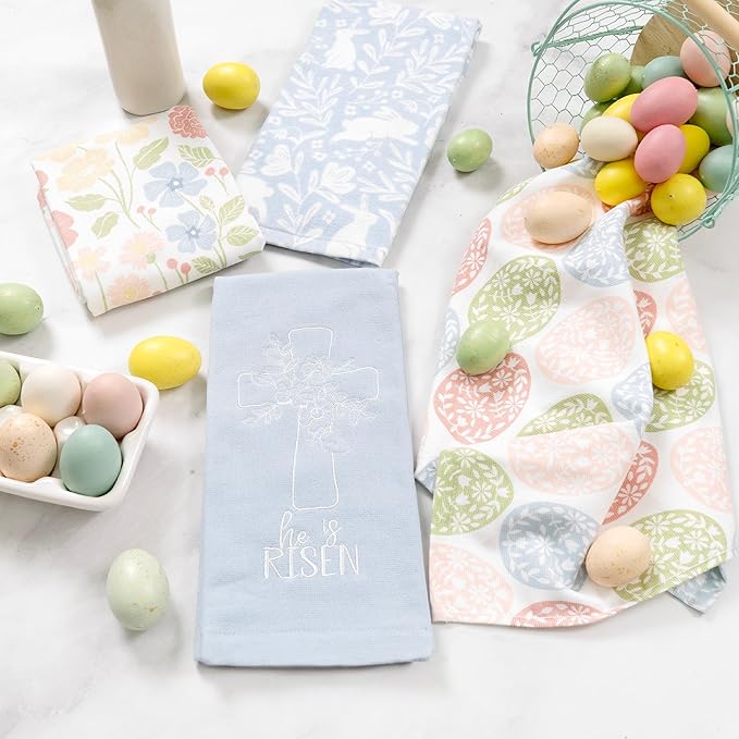 Ritz 100% Cotton Kitchen Towels, Easter Bunny Floral – 16"x26" – Absorbent Dish Towels for Drying & Cleaning – Soft & Durable (Set of 4)