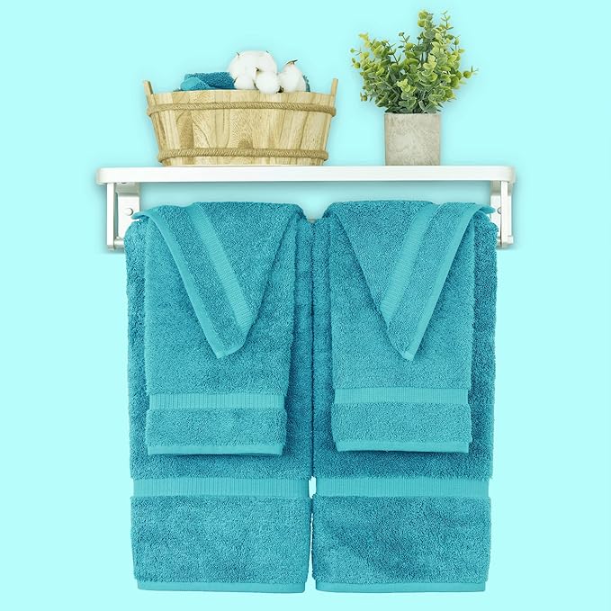 Chakir Turkish Linens 100% Cotton Premium Turkish Towels for Bathroom, 2 Large Bath Towels 36x60, 2 Hand Towels, 2 Washcloths (6-Piece Towel Set, Aqua)