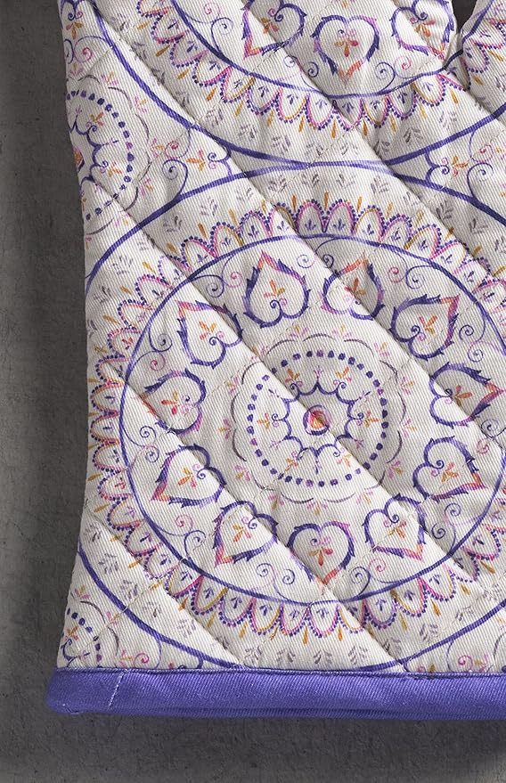 Maison d'Hermine Oven Gloves 100% Cotton Oven Mitt 7" x 13" with Loop Heat Resistant BBQ Cooking Gloves Baking Grilling Gifts for Mothers Day Spring/Summer (Pack of 1, Mandala)