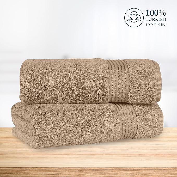 Mocassi Luxury 100% Turkish Cotton 2-Pack Bath Towel Set- Ultra Soft, Quick Dry Highly Absorbent 27 x 54 inch Premium Spa Hotel Quality 2PC Bath Towels - Luxurious Soft Bathroom Towels, Taupe