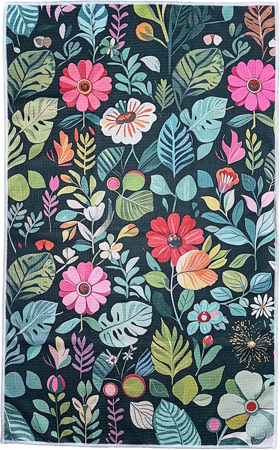 18” x 30” Highly Absorbent Kitchen Towels, Quick Dry Microfiber Tea Towel, Dish Towels for Kitchen Drying, Ultra Soft Premium Hand Towels (Flowers)