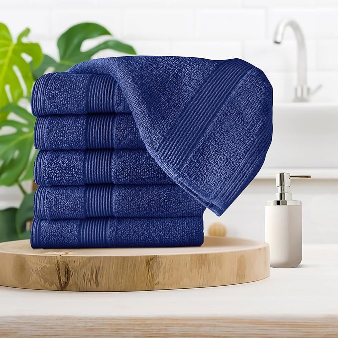 Belizzi Home Ultra Soft 6-Piece Hand Towel Set 16x28-100% Ringspun Cotton - Durable & Highly Absorbent Hand Towels - Ideal for use in Bathroom, Kitchen, Gym, Spa & General Cleaning - Navy Blue