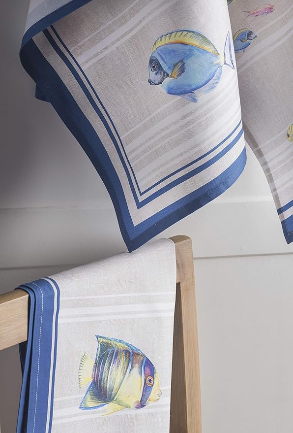 Maison d' Hermine Kitchen Towels Set of 3 100% Cotton 27.50" x 20" Reusable Cloth Tea Dish Towels Absorbent with Hanging Loop for Kitchen Gifts for Mothers Day Spring/Summer (Poisson)