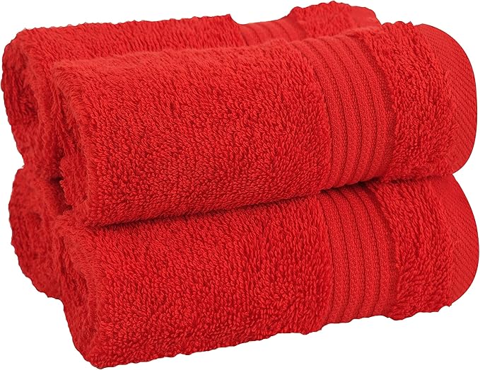 Cotton Paradise 100% Cotton Turkish Washcloth Set for Bathroom, 4 Piece Soft Absorbent Small Towels Wash Rags, Red
