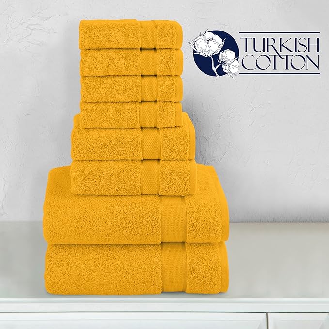 Elegant Comfort Premium Cotton 8-Piece Towel Set, Includes 4 Washcloths, 2 Hand Towels and 2 Bath Towels, 100% Turkish Cotton - Highly Absorbent and Super Soft Towels for Bathroom, Squash