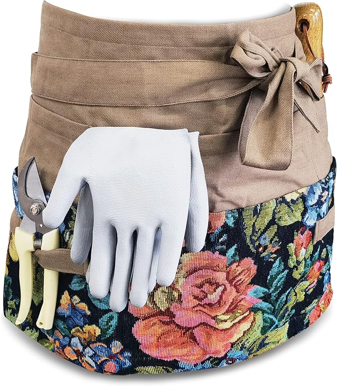 Garden Apron for Woman, Serve Apron Cute, Flora Half Apron with 8 Pockets, Valentines Gift for Mom Wife Girlfriend