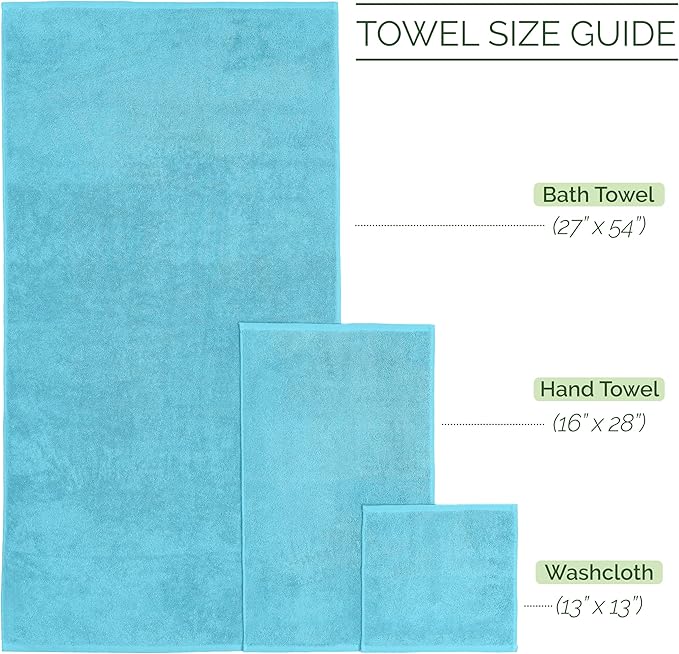 Elegant Comfort Luxury 6-Piece 100% Turkish Cotton Jacquard Braided Textured Premium Hotel Quality Towel Set– Soft and Absorbent, Includes 2 Bath Towels, 2 Hand Towels and 2 Washcloths, Aqua