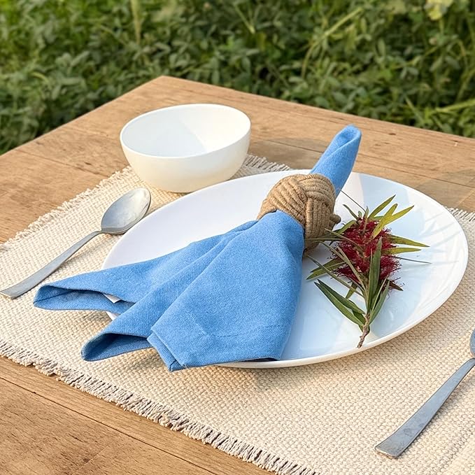 Ramanta Home Light Blue Cotton Dinner Napkins Set of 12, 18x18 Inch 100% Cotton Cloth Napkins, Reusable Fabric Table Napkins for Everyday Dining, Parties, Wedding, Spring & Easter Table Décor Washable