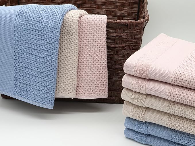 Mia'sDream Cotton Waffle Weave Hand Face Head Towel, Kitchen Tea Dish Washcloths, Soft Absorbent Bath Guest Gym, 13x28 Inch, 3 Pack (Blue)