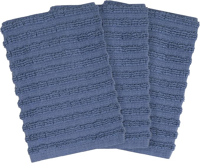 Ritz Royale Collection 100% Combed Terry Cotton, Highly Absorbent, Kitchen Dish Cloth Set, 13-3/4" x 12", 3-Pack, Solid, Federal Blue