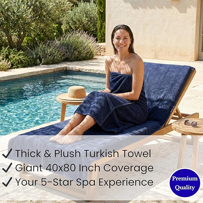 SALBAKOS Luxury 100% Turkish Cotton Bath Sheets 40x80 in Oversized Extra Large Bath Towels | Premium Hotel Quality Thick Soft Absorbent Turkish Towel for Spa Beach (Pack of 1, Navy, Jumbo Bath Sheet)