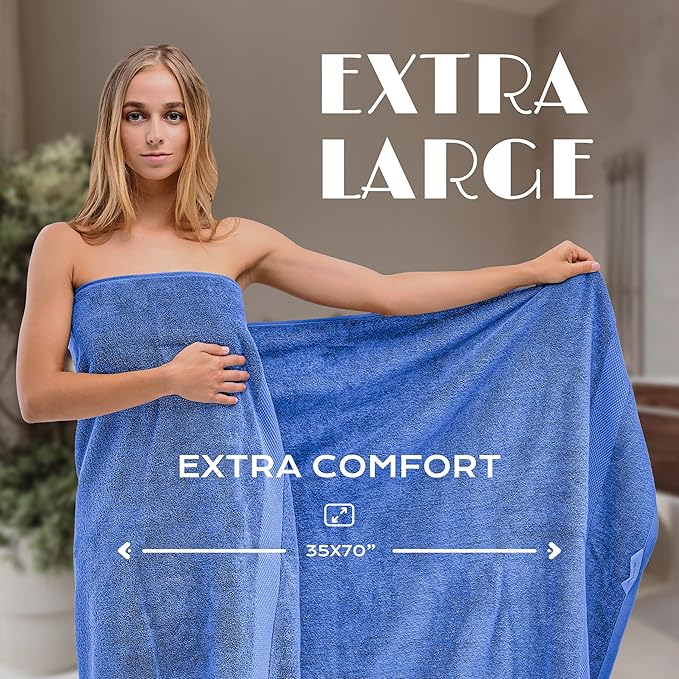 White Classic Luxury Soft Bath Sheet Towels - 650 GSM Cotton Luxury Towels Extra Large 35x70 | Highly Absorbent and Quick Dry | Hotel Quality, Light Blue, 2 Pack