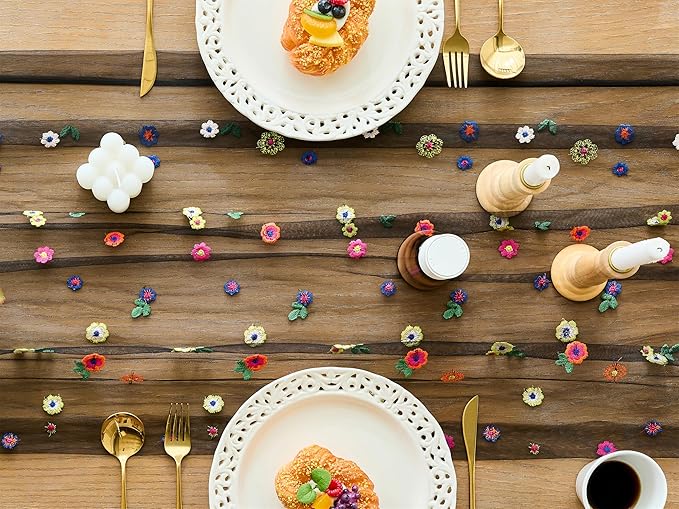 YATOJUZI Black Table Runner Embroidery Daisy Summer Floral Decorations Seasonal Tulle Dining Table Runners for Home Kitchen Decor Wedding Shower Party