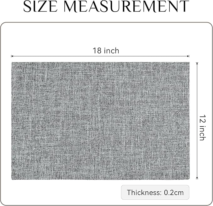 Softalker Faux Linen Placemats Set of 8-12 x 18 Inch, Heat Resistant Double Layered Durable Burlap Farmhouse Place Mats, Non-Slip Washable Rustic Table Mats for Dining, Kitchen, Party（Ash Grey