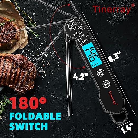 Professional Digital Meat Thermometer Instant Read Waterproof – Folding Probe Food Thermometer with Backlight & Calibration, Fast Read for BBQ, Grill, Deep Fry, Liquids, Gift for Chef (Black)