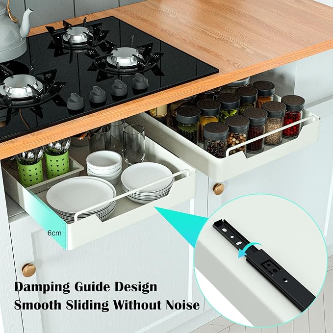 Jolitac 1 Pack Pull Out Cabinet Organizer with Adhesive Nano Film Heavy Duty Storage and Organization Slide Out Pantry Shelves for Kitchen, Bathroom and Living Room (12.2" Wide-16.9" Deep)