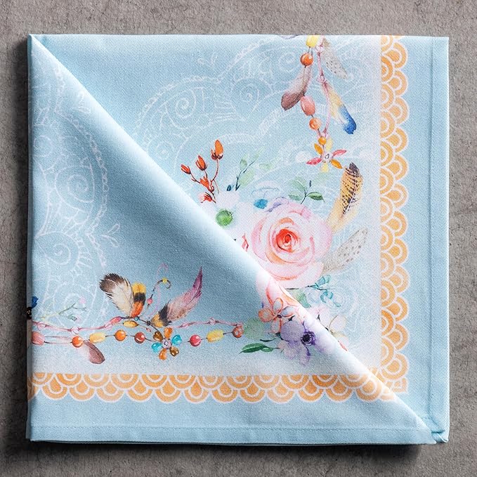 Maison d' Hermine Cloth Napkins Set of 4 100% Cotton Everyday Reusable Square Napkins Cloth Washable Dinner Party Wedding Restaurant Gifts for Mothers Day Spring/Summer (Ibiza - Blue, 20" x 20")