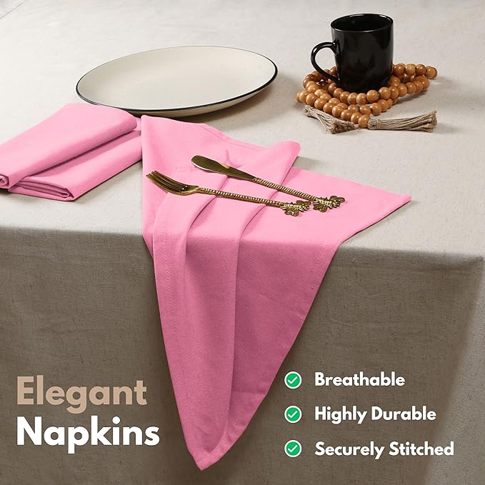 Native Fab Easter Cloth Dinner Napkins, 4 Pack, 100% Cotton, 17x17 Inches, Soft, Absorbent, Reusable Table Linen, Perfect for Easter Brunch, Spring Parties, Everyday Meals, Baby Pink & Pale Yellow