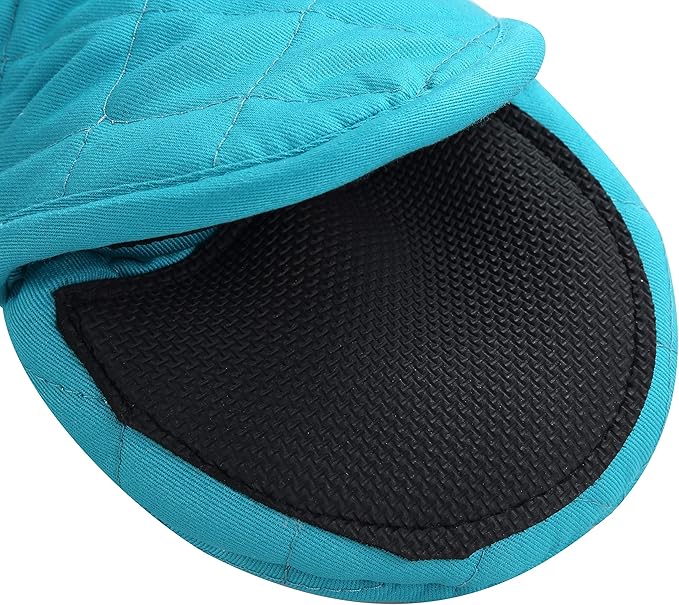 ARCLIBER Hot Pads and Oven Mitts,4PCS Heat Resistant Kitchen Gloves,Non-Slip Rubber Surface 2 Oven Mitts,2 Pot Holders for Cooking,Baking,Grilling,Barbecue,Blue
