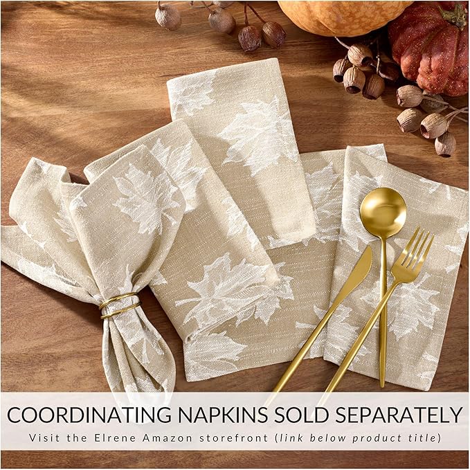 Elrene Home Fashions Falling Leaves Jacquard Harvest/Thanksgiving Cotton Tablecloth, 60"x102" Rectangle, Taupe