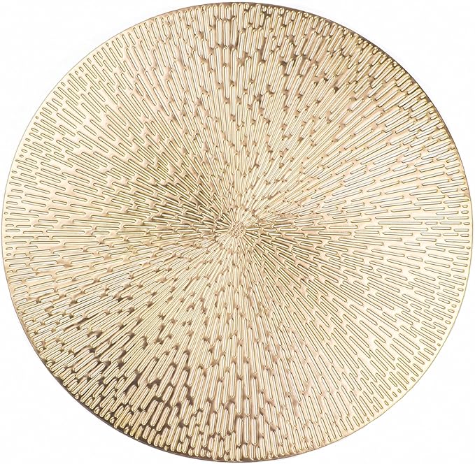 Round Placemats Gold Metallic Set of 6 Vinyl Hollow Placemats 15 Inch, Washable Easy Clean Wipeable Non Slip Stain Heat Resistant Dining Table Place Mats for Wedding Party Decoration by Snowkingdom